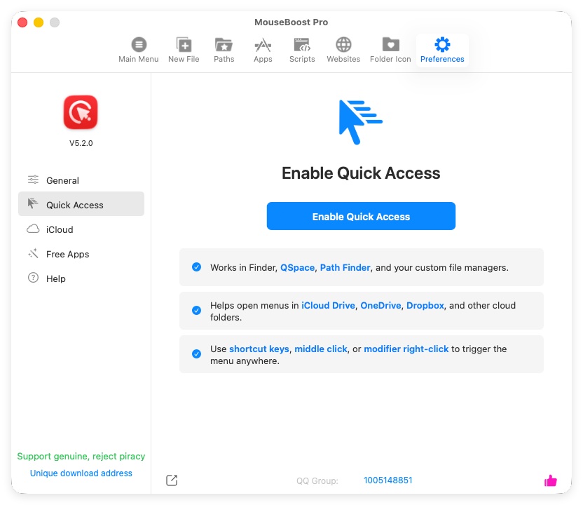 Enable MouseBoost Quick Access